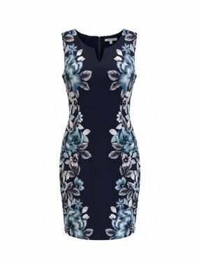 NWT White House Black Market Navy Blue Floral Reversible Sheath Dress Size MP
